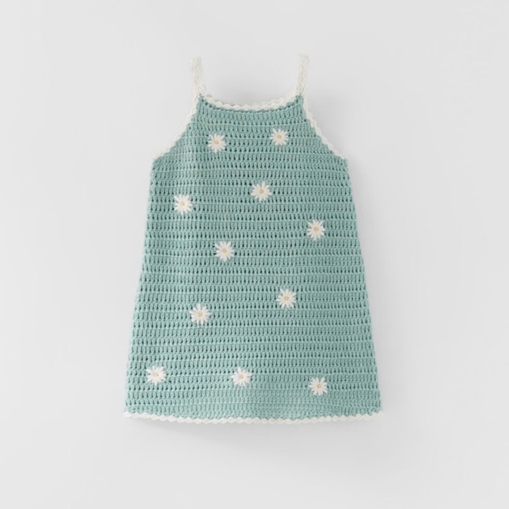 ZARA EMBROIDERED FLOWER CROCHETED DRESS